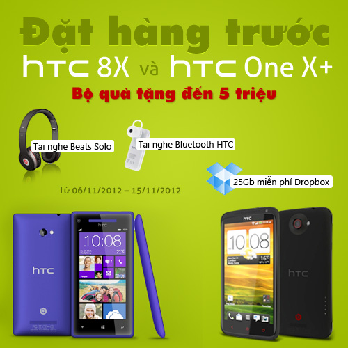 Đặt trước HTC One X Plus và HTC 8X, nhận quà đến 5.000.000 đồng